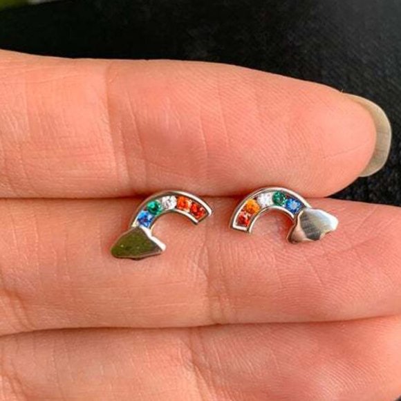 Rainbow Pride Silver Stud Earrings - Picture 2 of 4